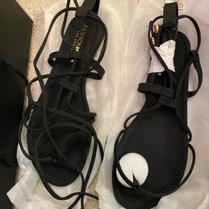 Fashion Nova Elegant Black Lace-Up Sandals